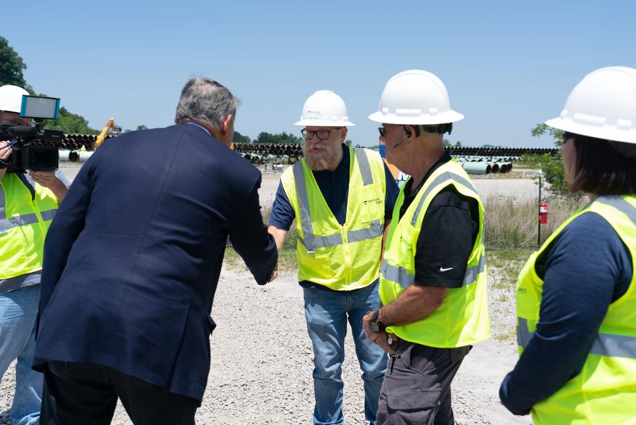 Manchin Tours Mountain Valley Pipeline Distribution Yard in Raleigh County